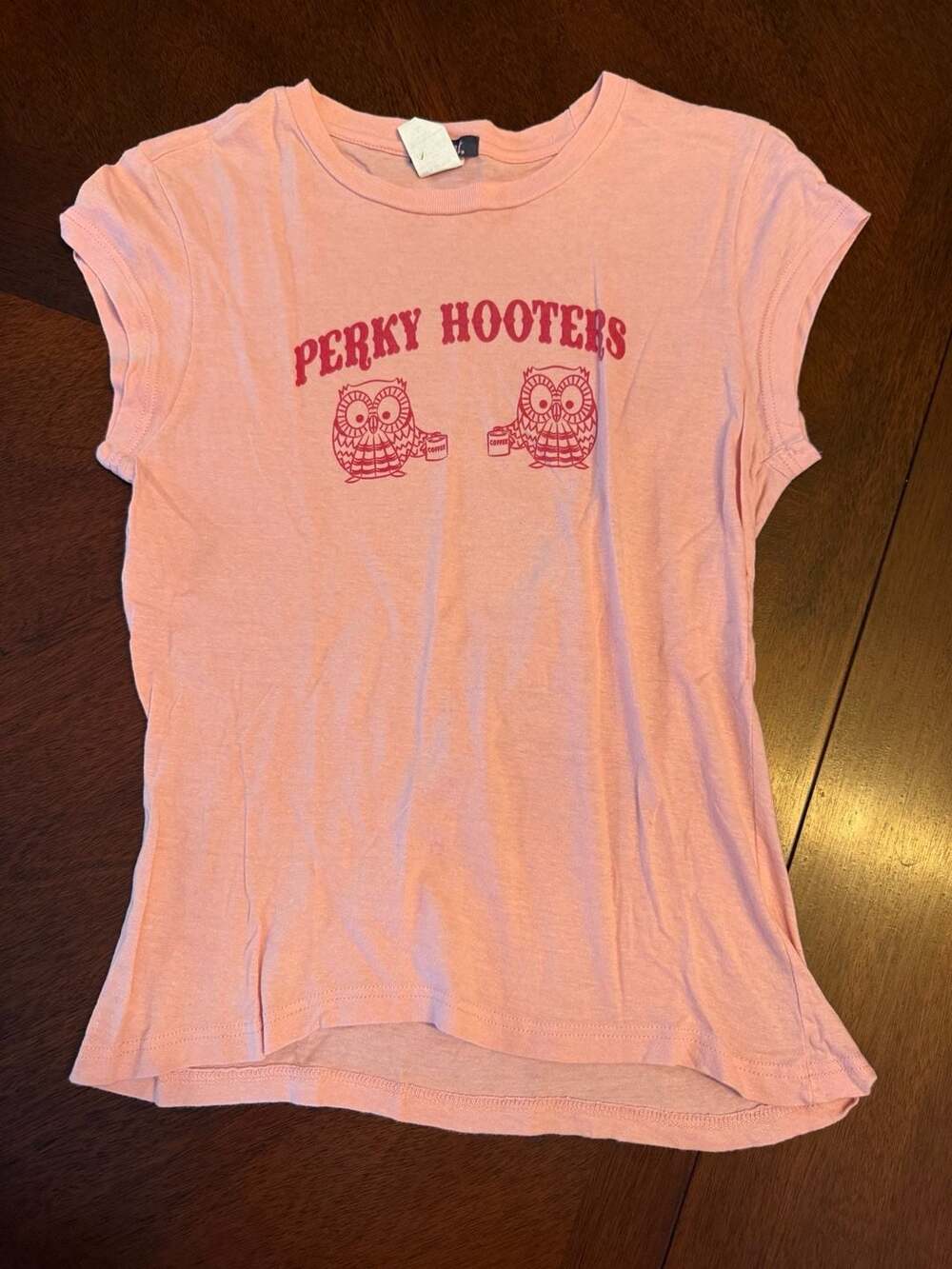 Taunt Perky Hooters T-Shirt Size S Pink Cotton Graphic